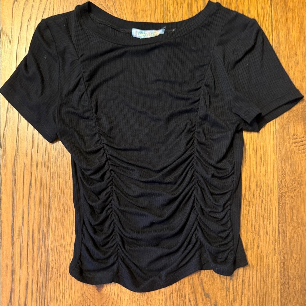 Dillards Black Ruched Short Sleeve Top